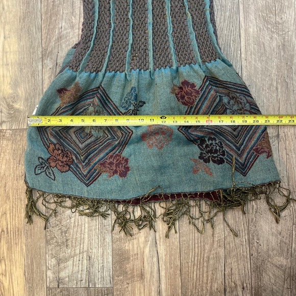 PASHMINA Women's Geometric Floral Smocked Scarf Wrap Shawl Burgundy Teal - Picture 12 of 13